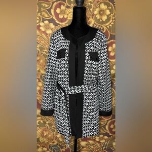 Marisa Christina Black and White Patterned Trench Coat
